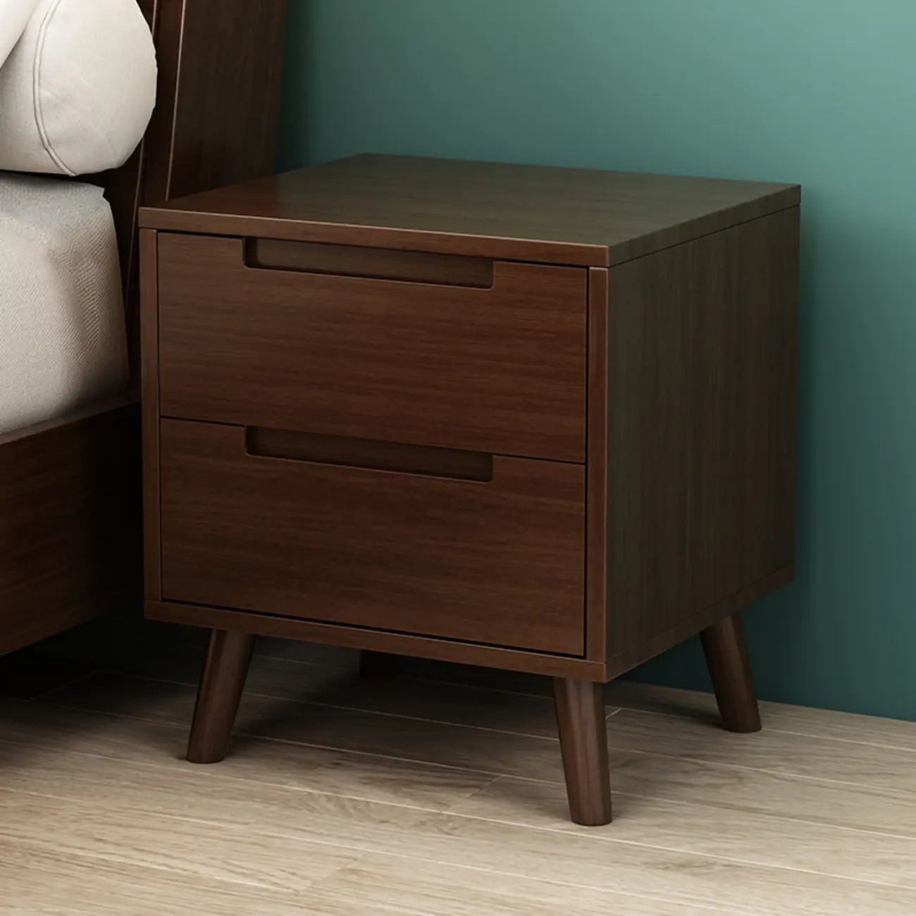 Narrow Solid Wood Bedside 2 Drawers Nightstand in Natural