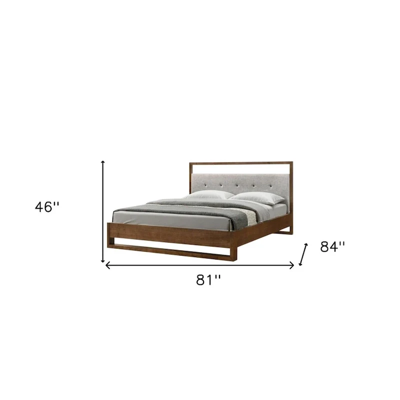 HomeRoots Brown and Gray Wood Tufted Upholstered King Bed Frame