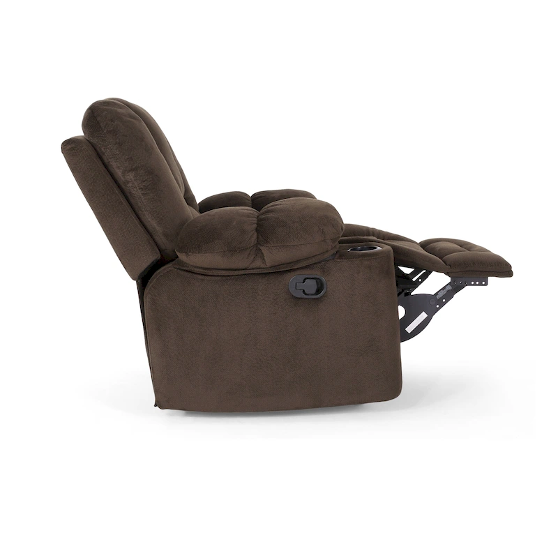Roomfitters Luxurious Manual Recliner Chair in Chocolate with Skin-Friendly Fabric and Dual Cup Holders