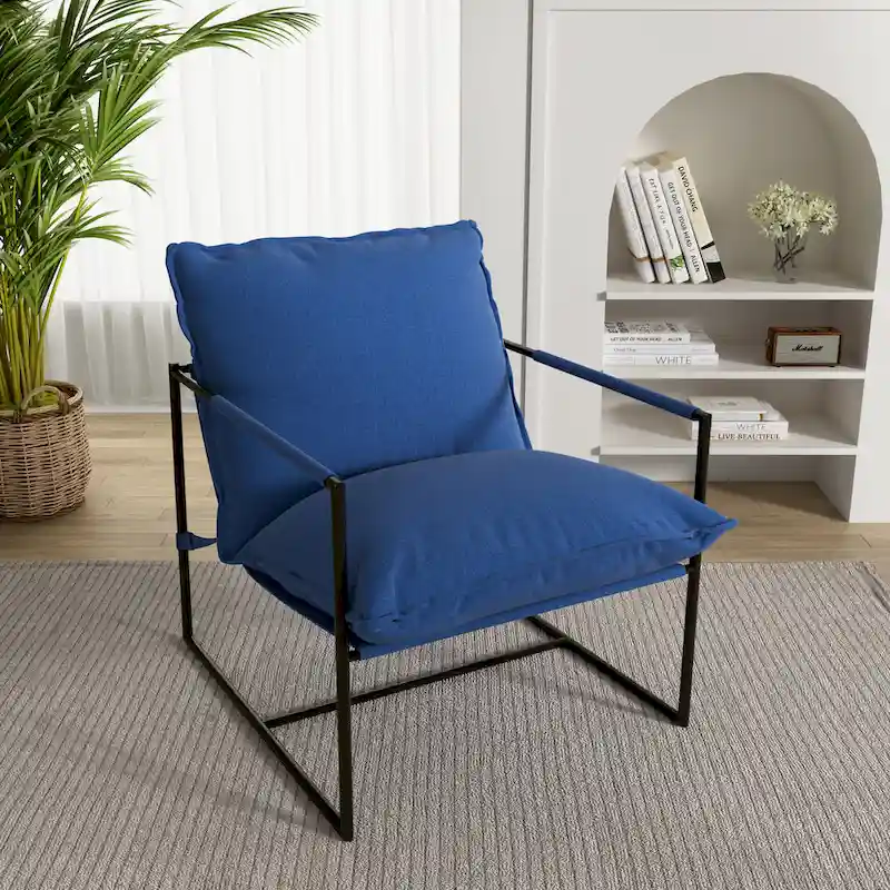 Metal Framed Accent Chair Sling Armchair with Bag Cushion