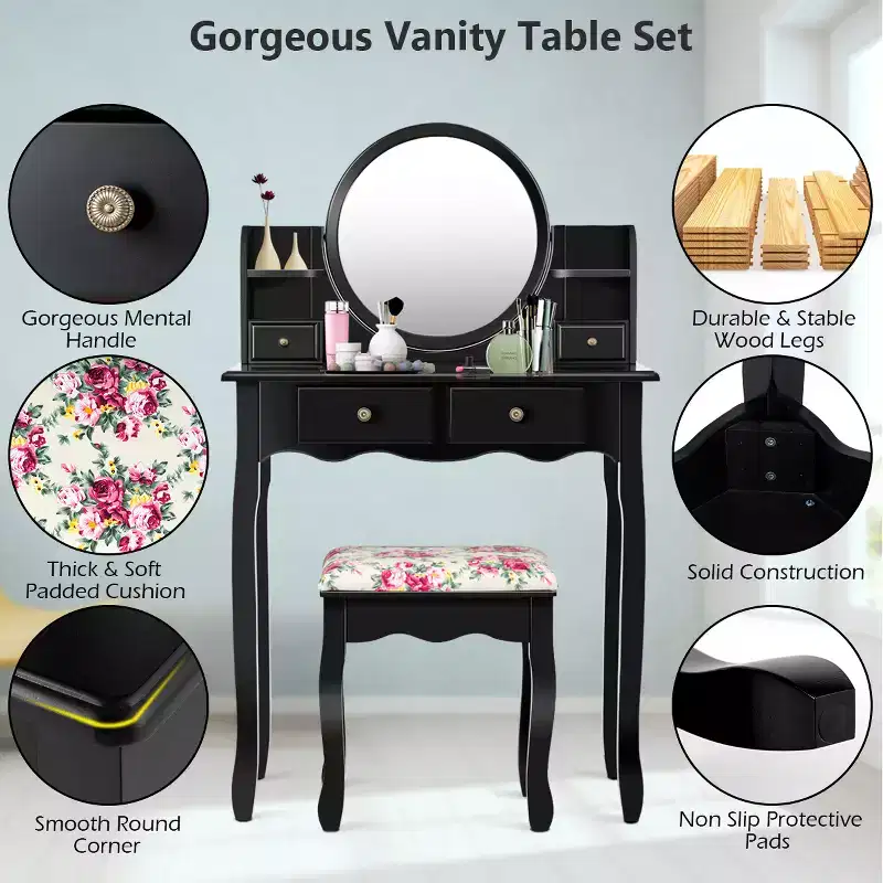 Costway Makeup Vanity Table Drawers Oval Dressing Table Kids Gift