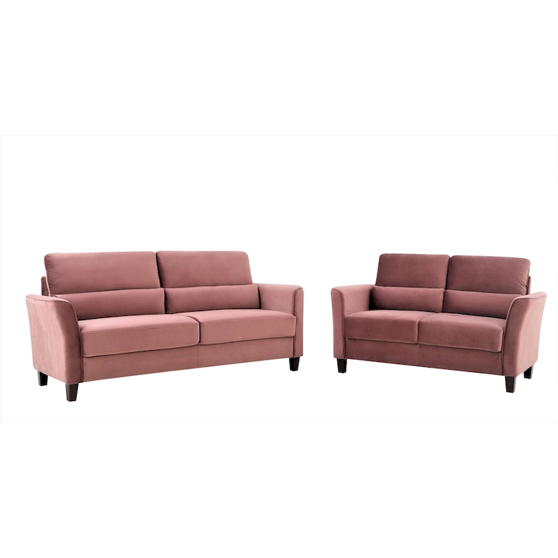 2 Pieces Mid Century Modern Upholstered Sloped Arms Living Room Set, Loveseat and Sofa