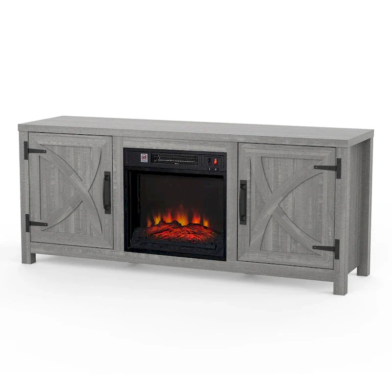 58-inch Grey Electric Fireplace TV Stands Console Table with 18 Electric Fireplace