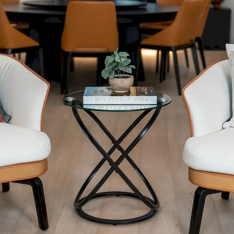 Galaxy Tempered Glass Round End Table - Modern Sculptural Design