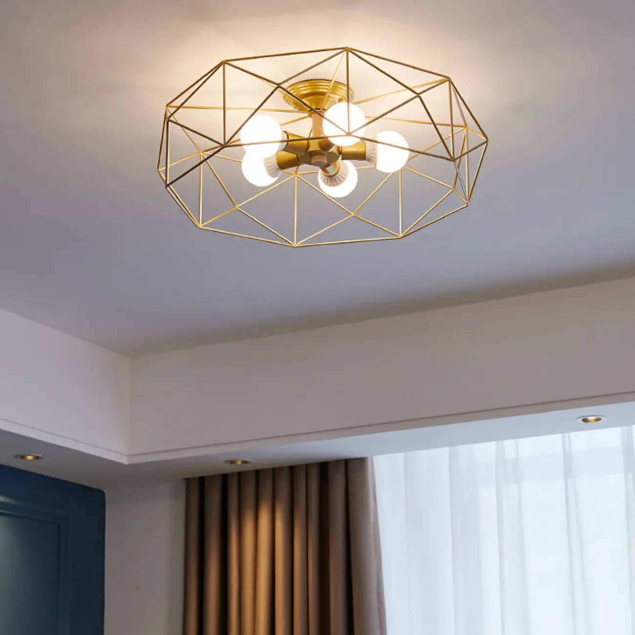 Sleek Gold Semi-Flush Ceiling Light with Iron Drum Shade