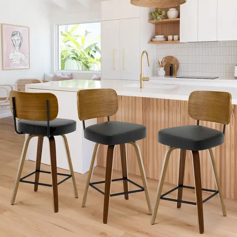 26-Inch Upholstered Swivel Counter Height Bar Stools - 36.4 H x 17.1 W x 20 D