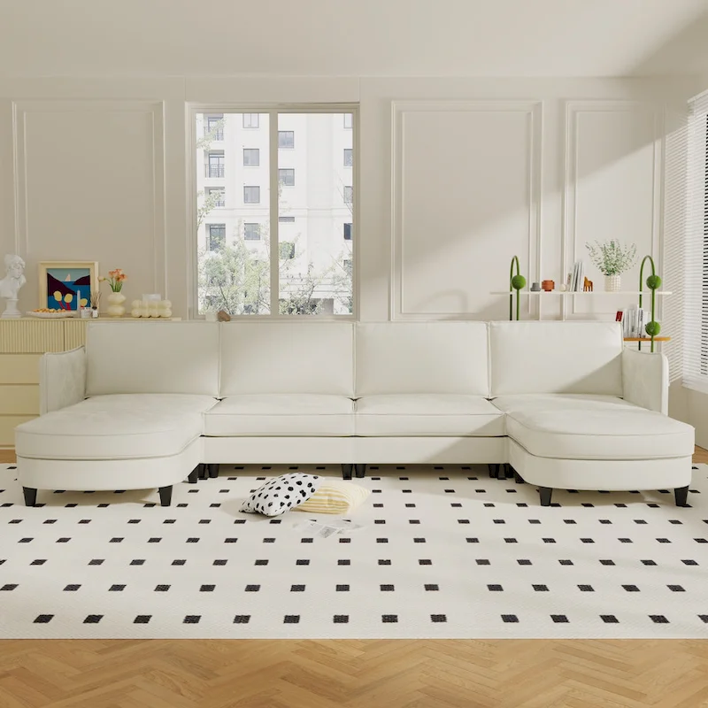 Christopher Knight Home - Benjamin Grand 6-Seater U-Shaped Sofa with Movable Ottoman and Convenient Storage Pockets