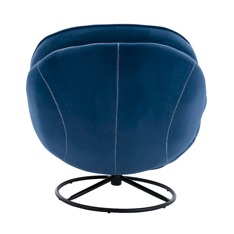 Blue Modern 31.73 Upholstered Swivel Buttons Tufted Accent Chair with Ottoman and Black Metal Legs