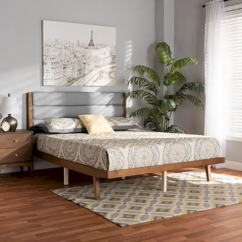 Jarlan Transitional Fabric Upholstered Wood Platform Bed-Light Grey