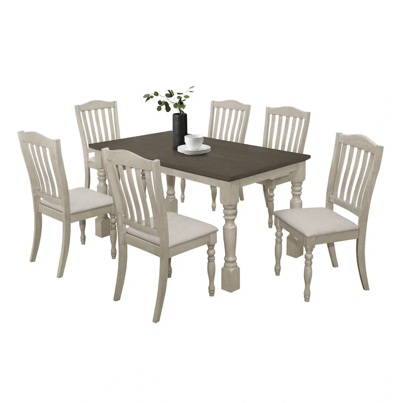 Mid-century Elegant Two-tone 7-piece Dining Set