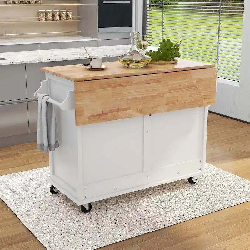 Kitchen Island Cart with Wheels Drop-Leaf Countertop