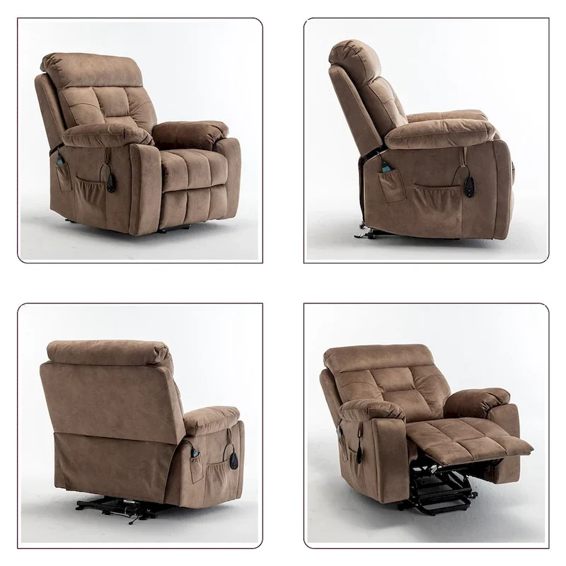 Power Lift Recliner, Massage & Heat, Velvet, 8-Point Massage, Cup Holder, Reclines 160°, Seats 1, Light/Dark Brown