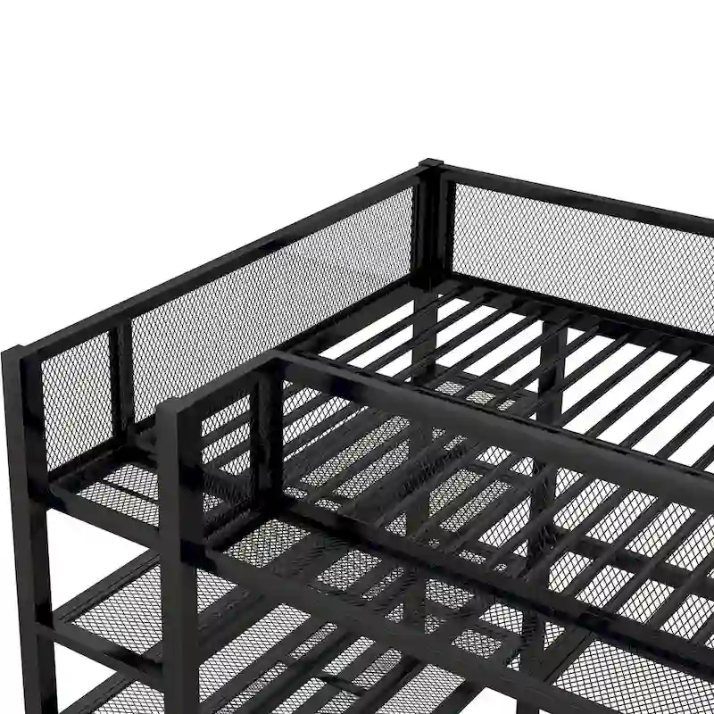 Black Full Metal Loft Bed with Shelves & Workstation
