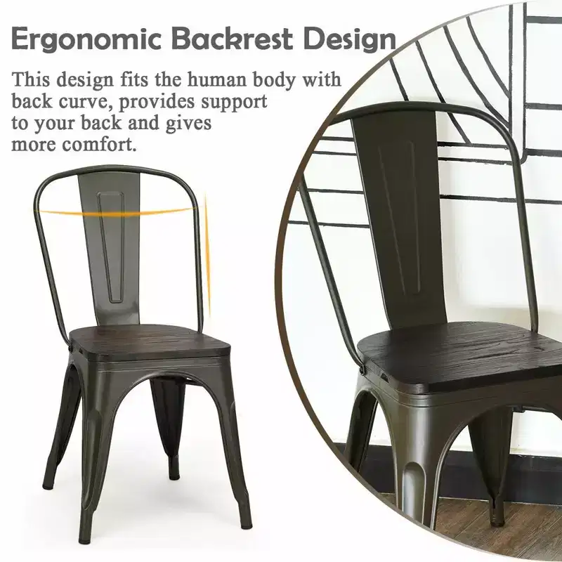 Costway Set of 4 Modern Metal Dining Side Chair Wood Seat Stackable Bistro Cafe