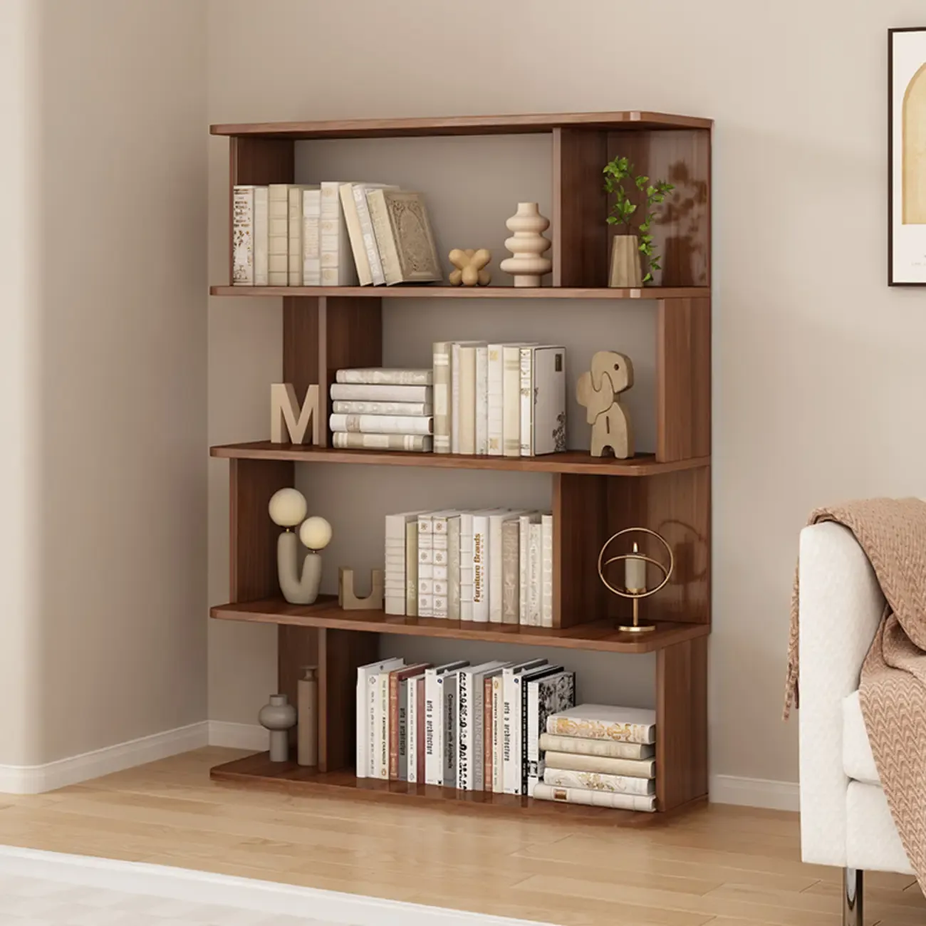 Modern White Open Back Wood 5 Shelf Bookshelf