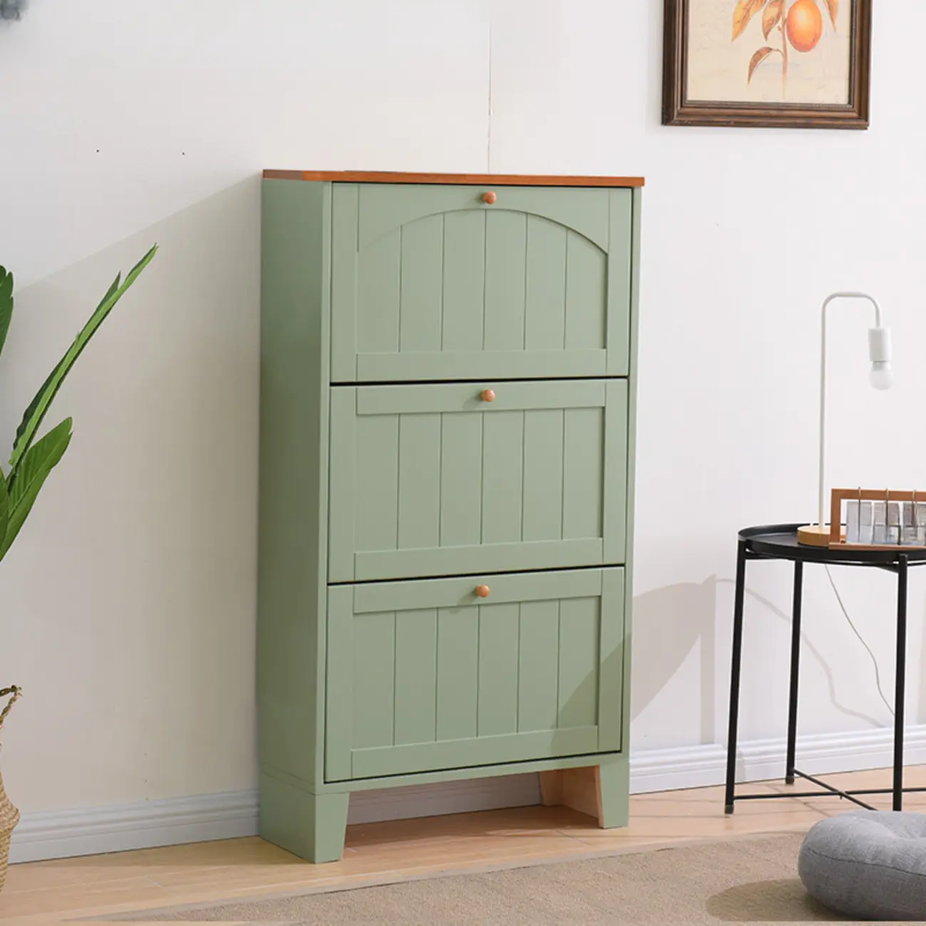 Entryway White/Tawny Wooden Wall-Mounted Shoe Cabinet