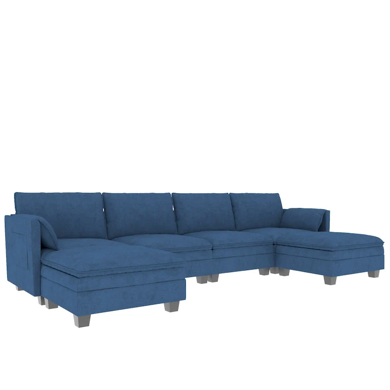 Christopher Knight Home - Noah 141.5  U-Shaped 6-Seater Sofa Couch with Movable Ottoman and Armrest Pockets, Fabric Upholstery