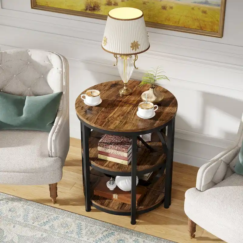 Half Round End Table, 3-Tier Narrow Side Table