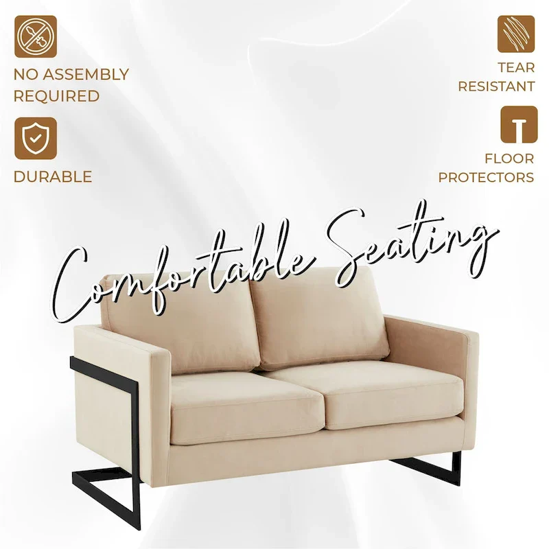 Upholstered Loveseat Sofa in Velvet Fabric with Removable Cushions and Stainless Steel Frame