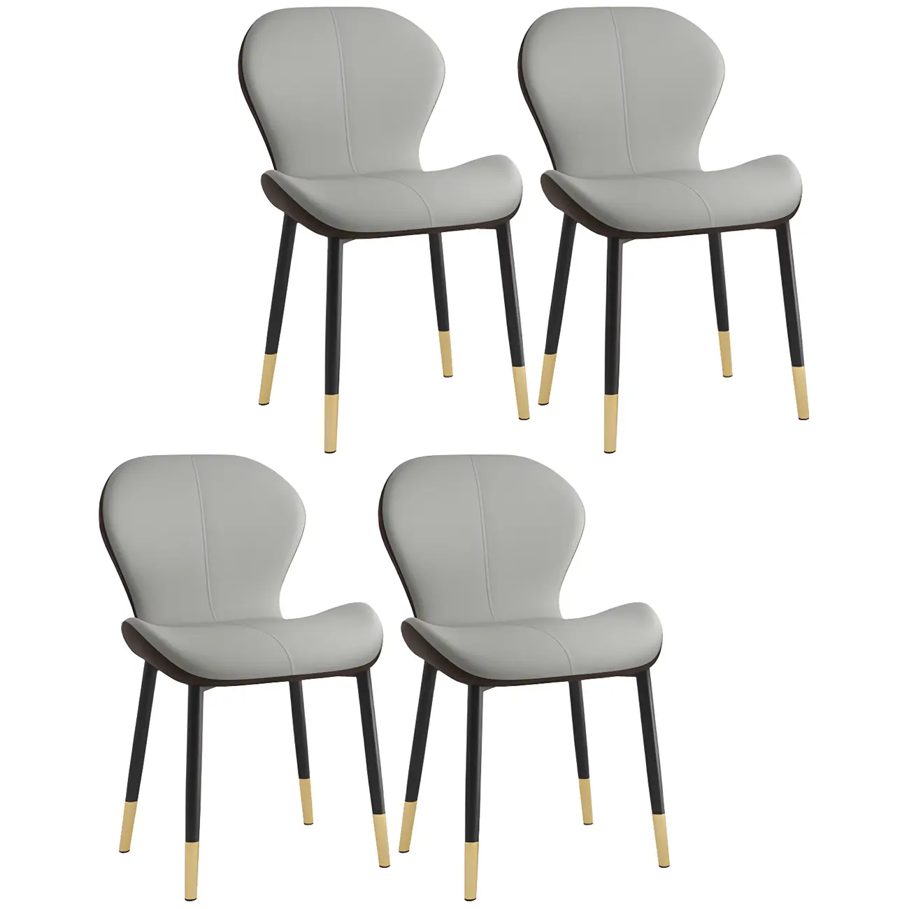 Art Deco Curved Back Leather Dining Chair Solid Back