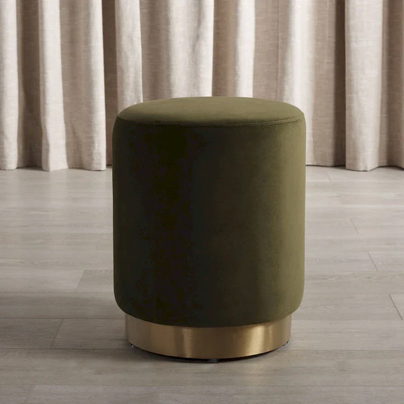 SAFAVIEH Couture Fanka Velvet Ottoman with Brass Base- Navy / Brass