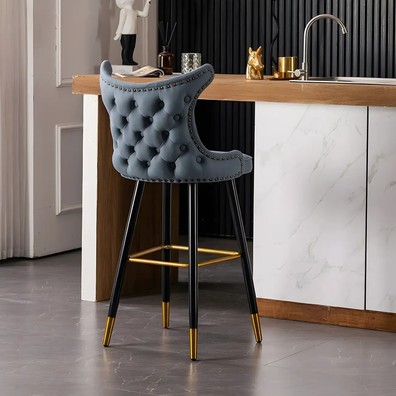 Velvet Upholstered Wingback Counter Height Bar Stools