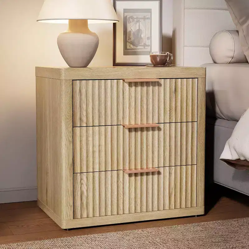 Yellow Fluted 3-Drawer Wood Nightstand, 1-Person