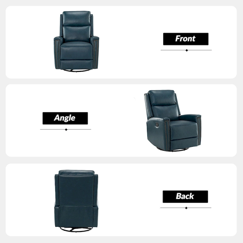 Fiacro 30.31Wide Modern Genuine Leather Wingback Swivel Rocker Recliner with Nailhead Trims