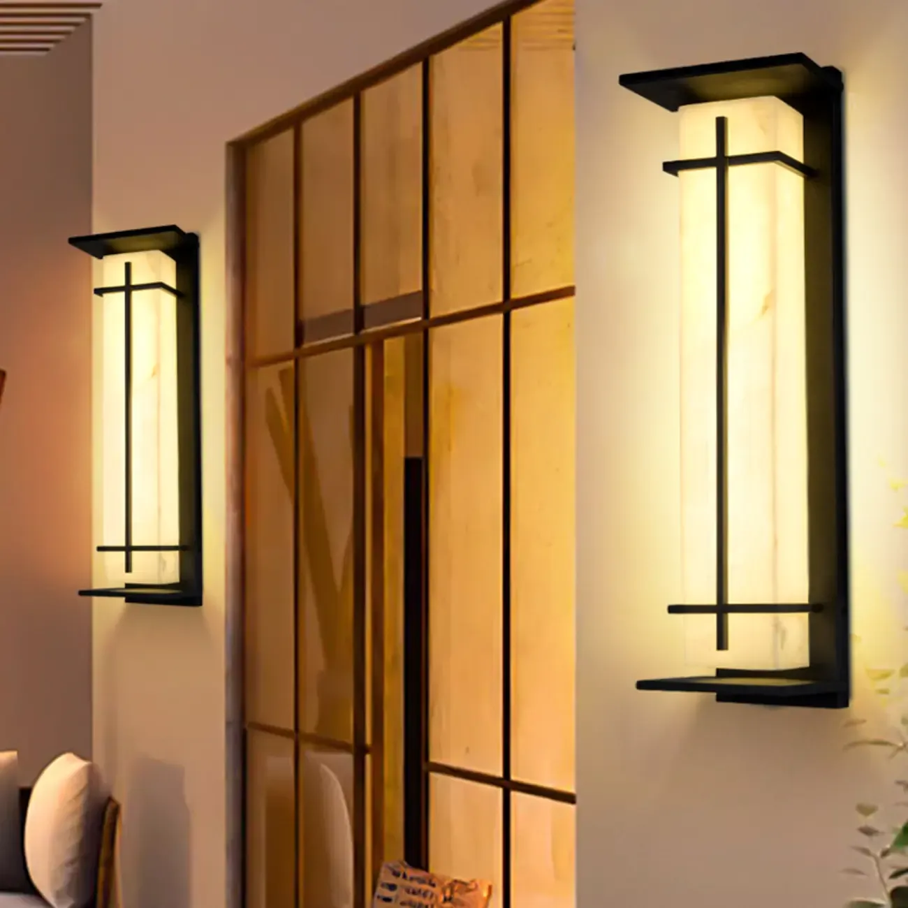 Outdoor Black Cylinder Steel & Stone LED Wall Sconce