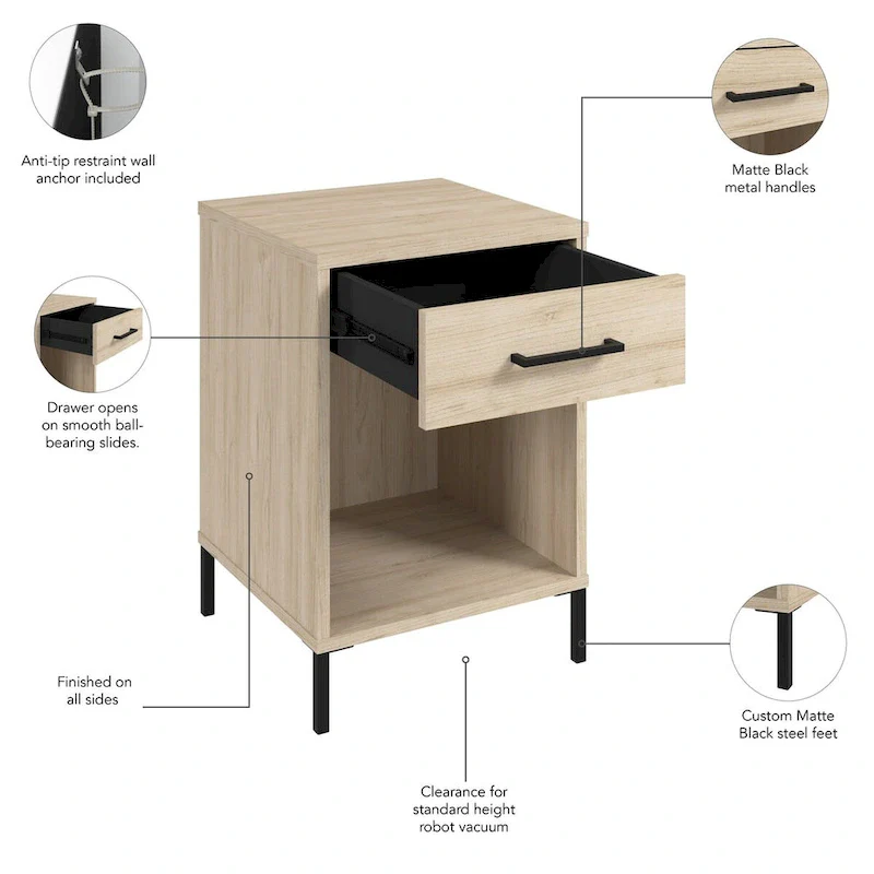 Bush Furniture Essence Living Room End Table with Drawer