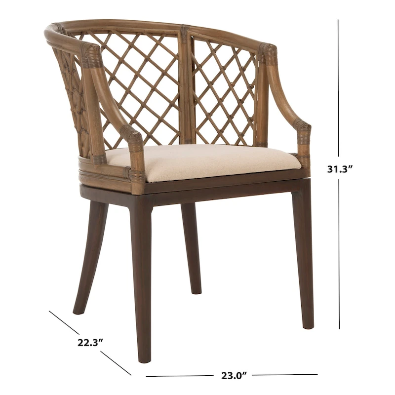 SAFAVIEH Theona Rattan Lattice Arm Chair - 22.3 W x 23 L x 31.3 H - 22Wx23Dx31H