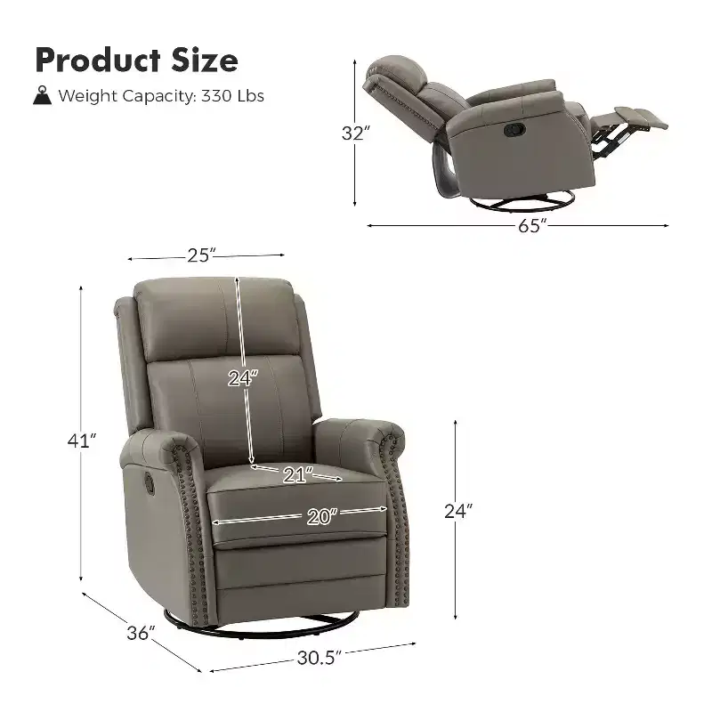 Irene 30.5 Wide Genuine Leather Manual Recliner with Rolled Arms Set of 2| ART OF LIVING DESIGNS