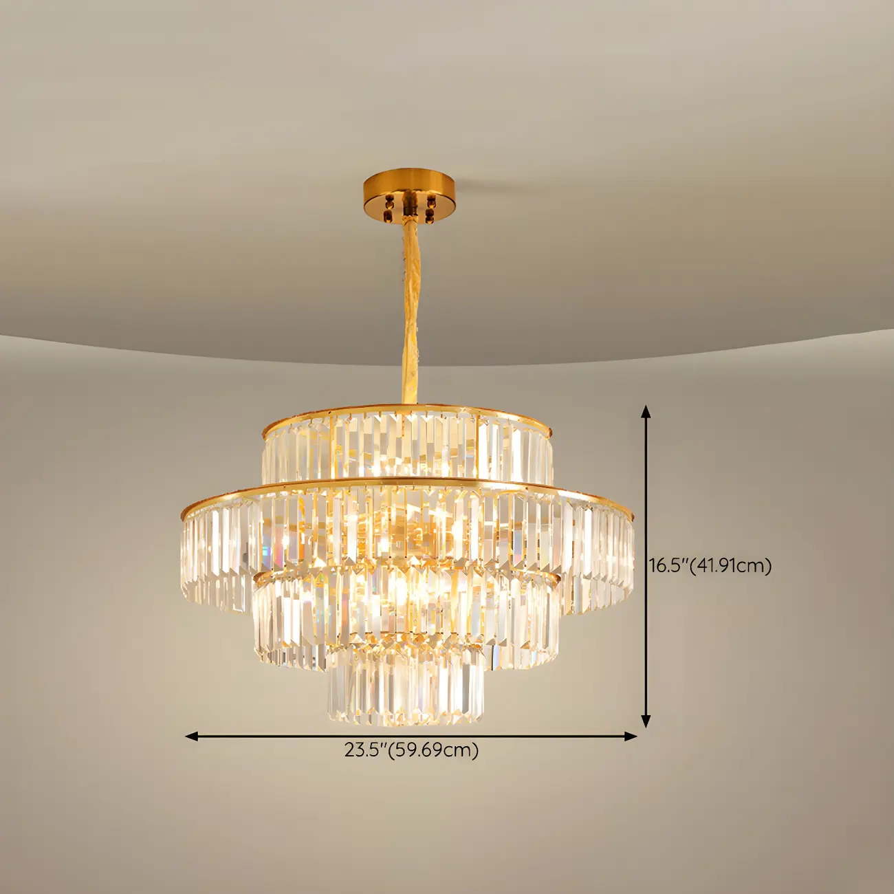 Gold Crystal Cylinder Tier Circle Chandelier
