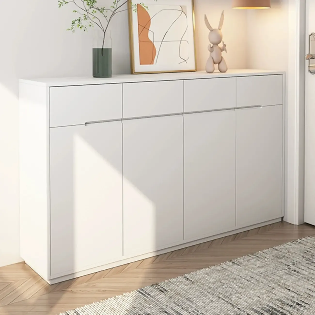 Trendy Large White Wood Hallway Shoe Cabinet