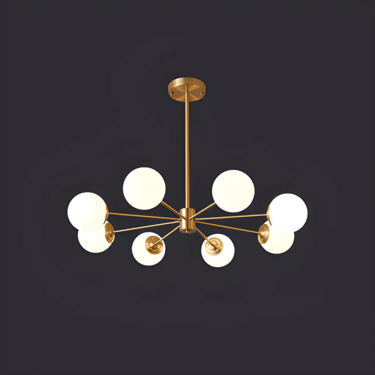 Modern Gold Sputnik Chandelier with White Glass Globe