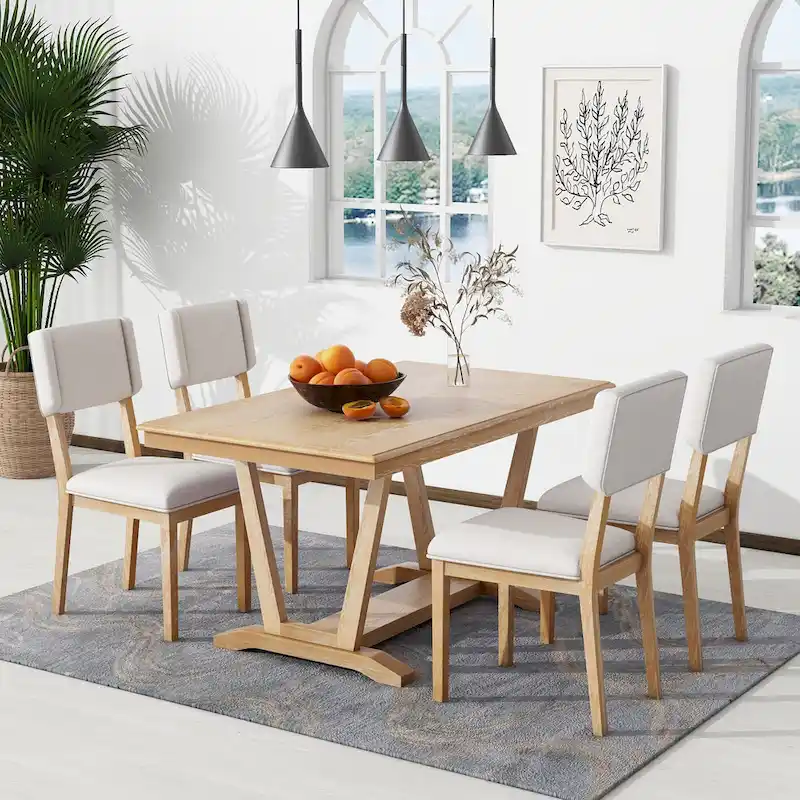 5-Piece Wooden Dining Table Set with 59 Rectangular Table & 4 Chairs
