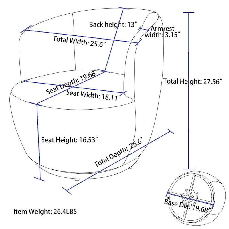 Swivel Accent Armchair Teddy Fabric Upholstered Barrel Chair with Black Point Round Swivel Metal Base