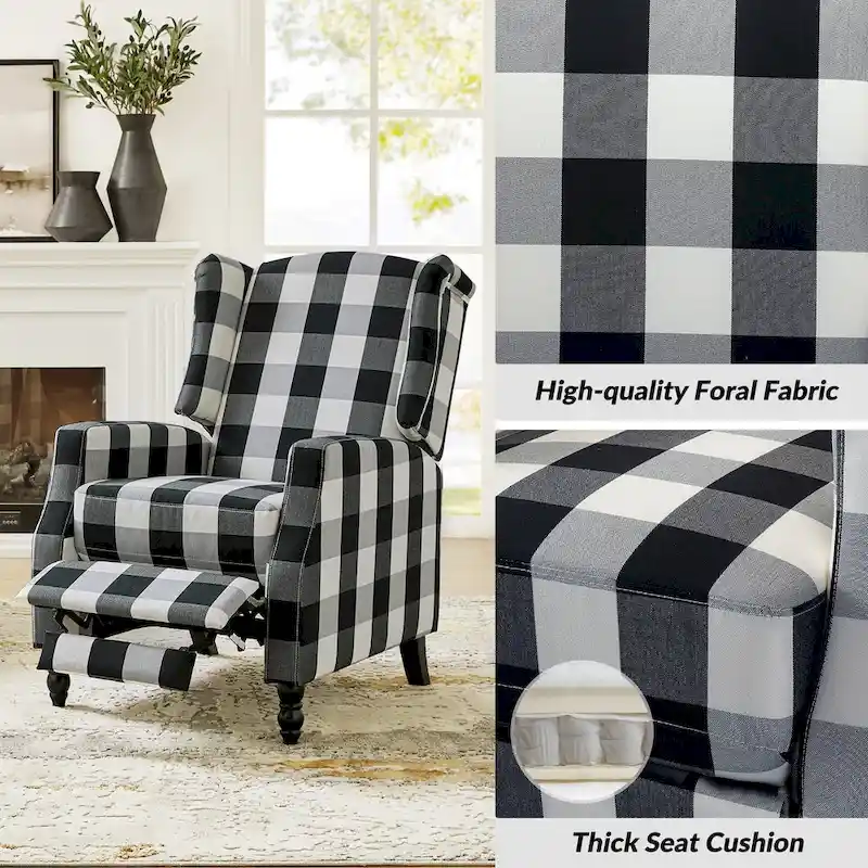 Damaris Mid-Century Modern Manual Pushback Recliner with Wingback Design by HULALA HOME