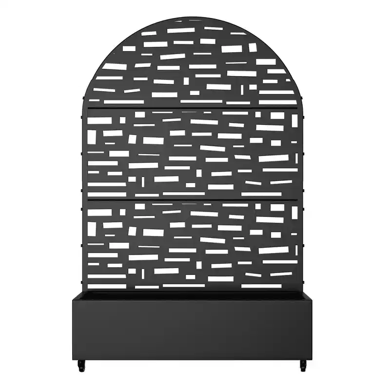 MAYEERTY Planter Box with Trellis Iron Black Arch Gerald Wide Edge Street Style 72x47x16in 3-Piece Set