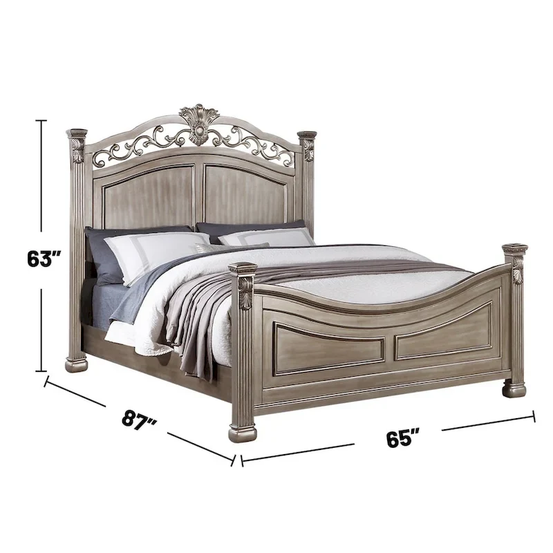 Wood Bed in Antique Silver