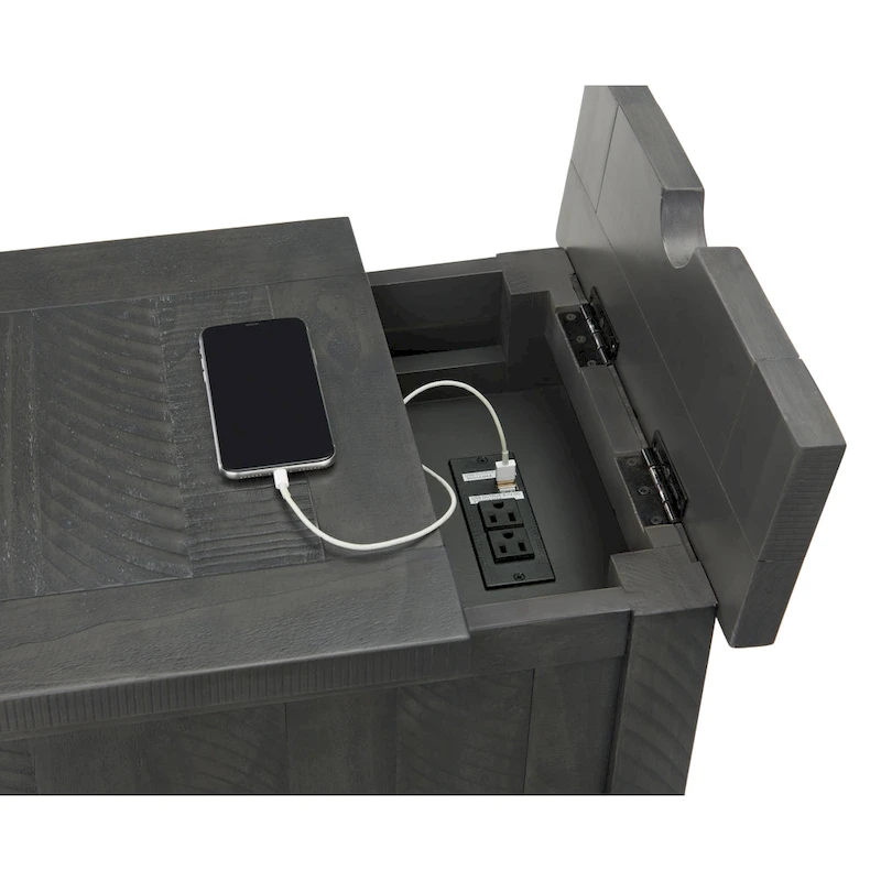 Rustic Solid Wood Chairside End Table with Hidden Charging Station