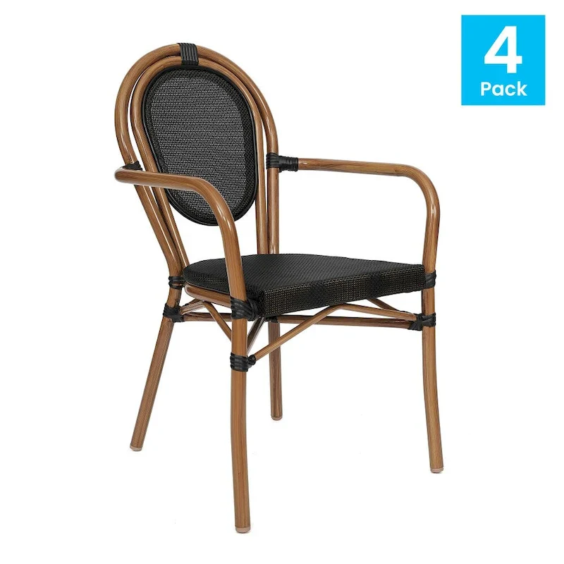 4 Pack All-Weather Commercial Paris Chairs with Arms and metal Frames - N/A