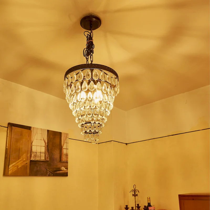 3 Light Oil Rubbed Bronze Tiered Pendant with Crystal Accent - 13.04 x13.04 x20.85