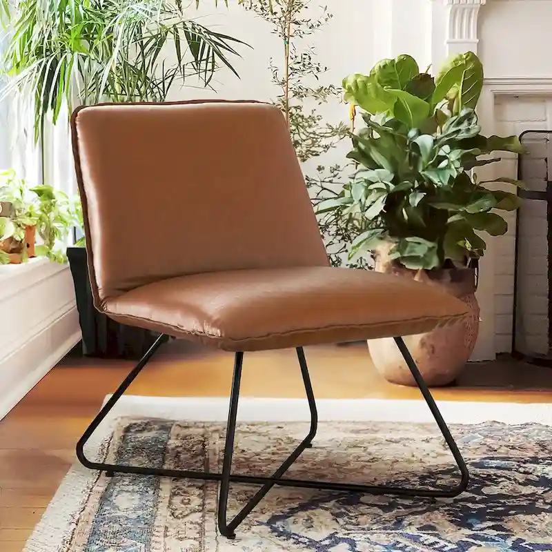 LUE BONA Mid Century Faux Leather Accent Chair With Adjustable Backrest - 31.5 H X 22.2 W X 23.6 D