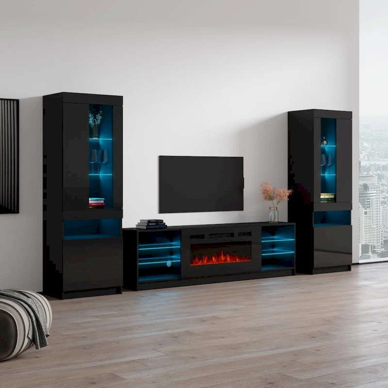 Boston 01 Electric Fireplace Modern Wall Unit Entertainment Center