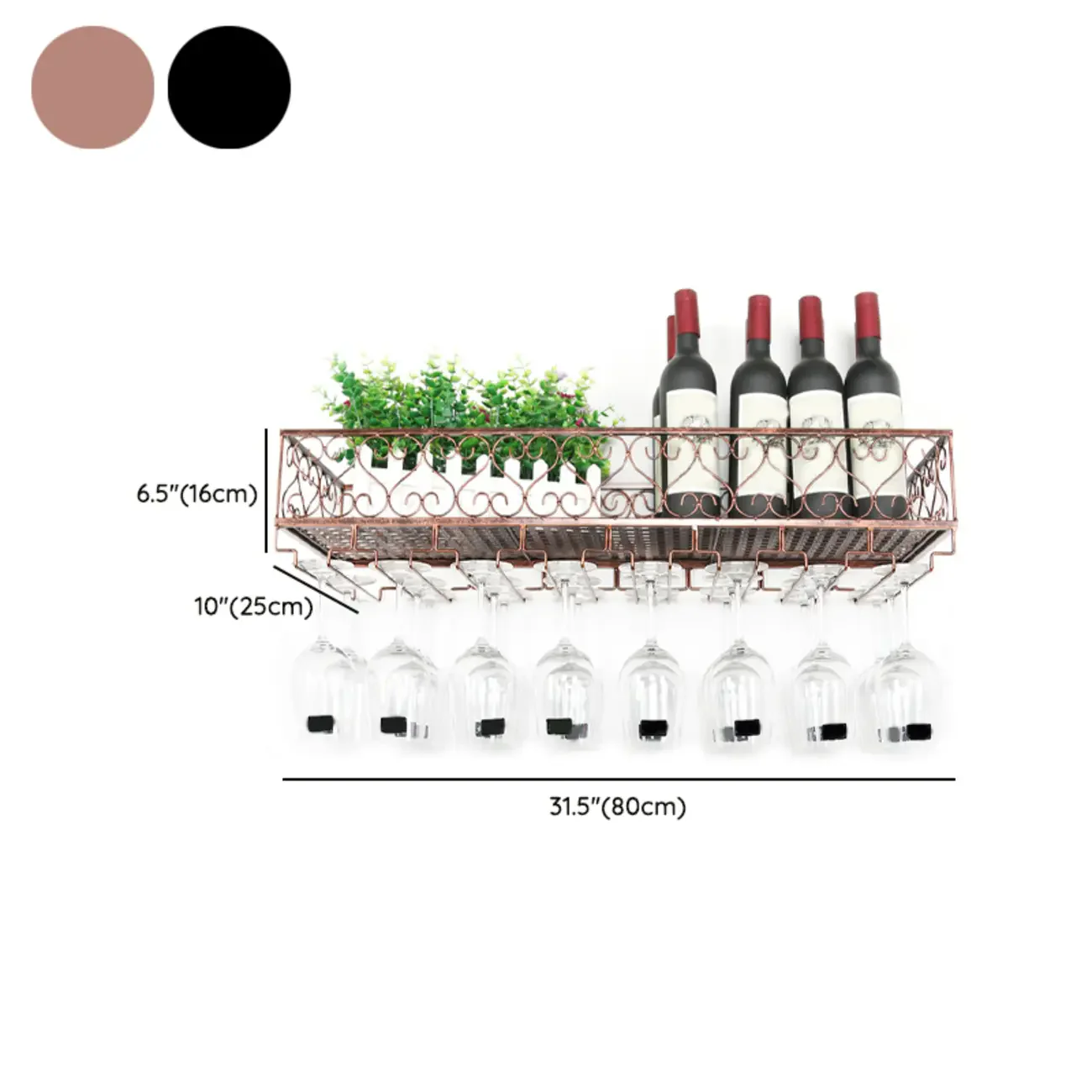 Modish Black Metal Wall Mounted Wine Glass Rack