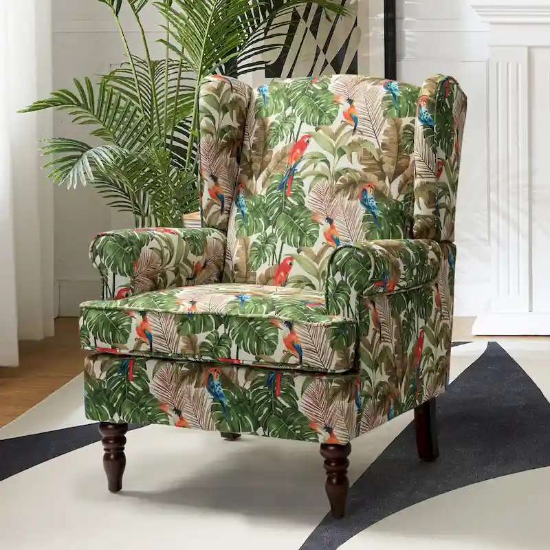 Epimethis Traditional Fabric Accent Wingback Armchair with Turned Legs by HULALA HOME