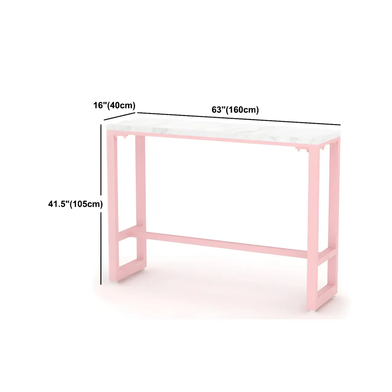 Glam Pink Rectangle Marble Long Bar Table
