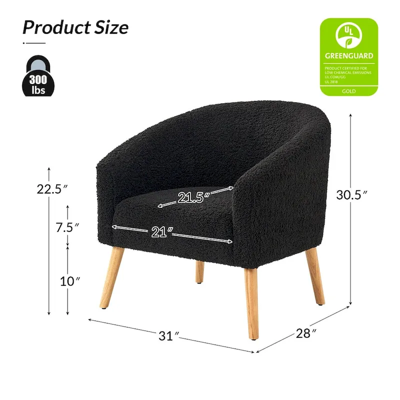 Sheila Modern 31W Boucle Armchair with Solid Wood Legs by HULALA HOME