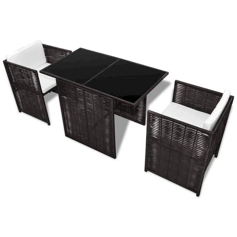 vidaXL Patio Bistro Set 3 Piece Garden Wicker Chair with Cushions Poly Rattan